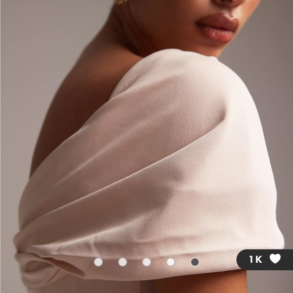 ASOS DESIGN satin bardot drape wrap maxi dress in blush. Size 14. NWT. - Picture 2 of 5